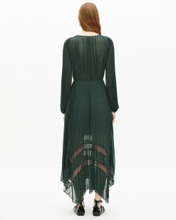 Robe longue plissée verte