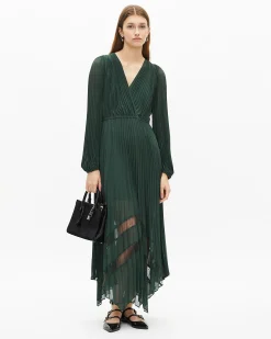 Robe longue plissée verte