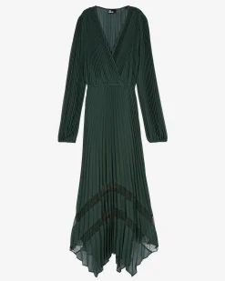 Robe longue plissée verte