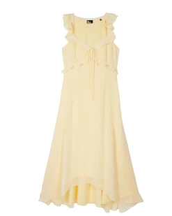 Robe longue volantée jaune