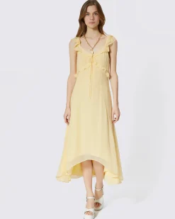 Robe longue volantée jaune