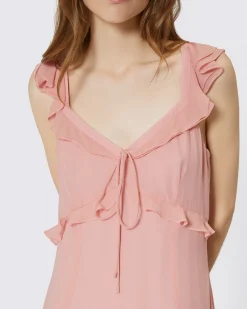 Robe longue volantée rose