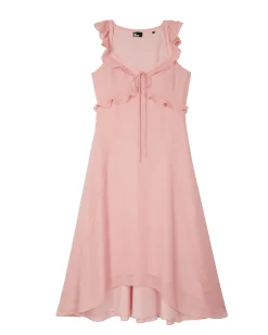Robe longue volantée rose