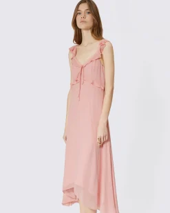 Robe longue volantée rose
