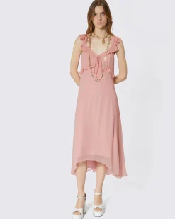 Robe longue volantée rose