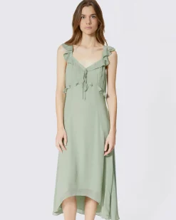 Robe longue volantée verte