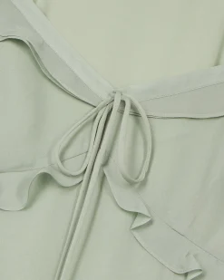Robe longue volantée verte