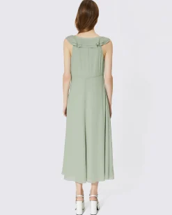 Robe longue volantée verte