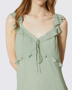 Robe longue volantée verte