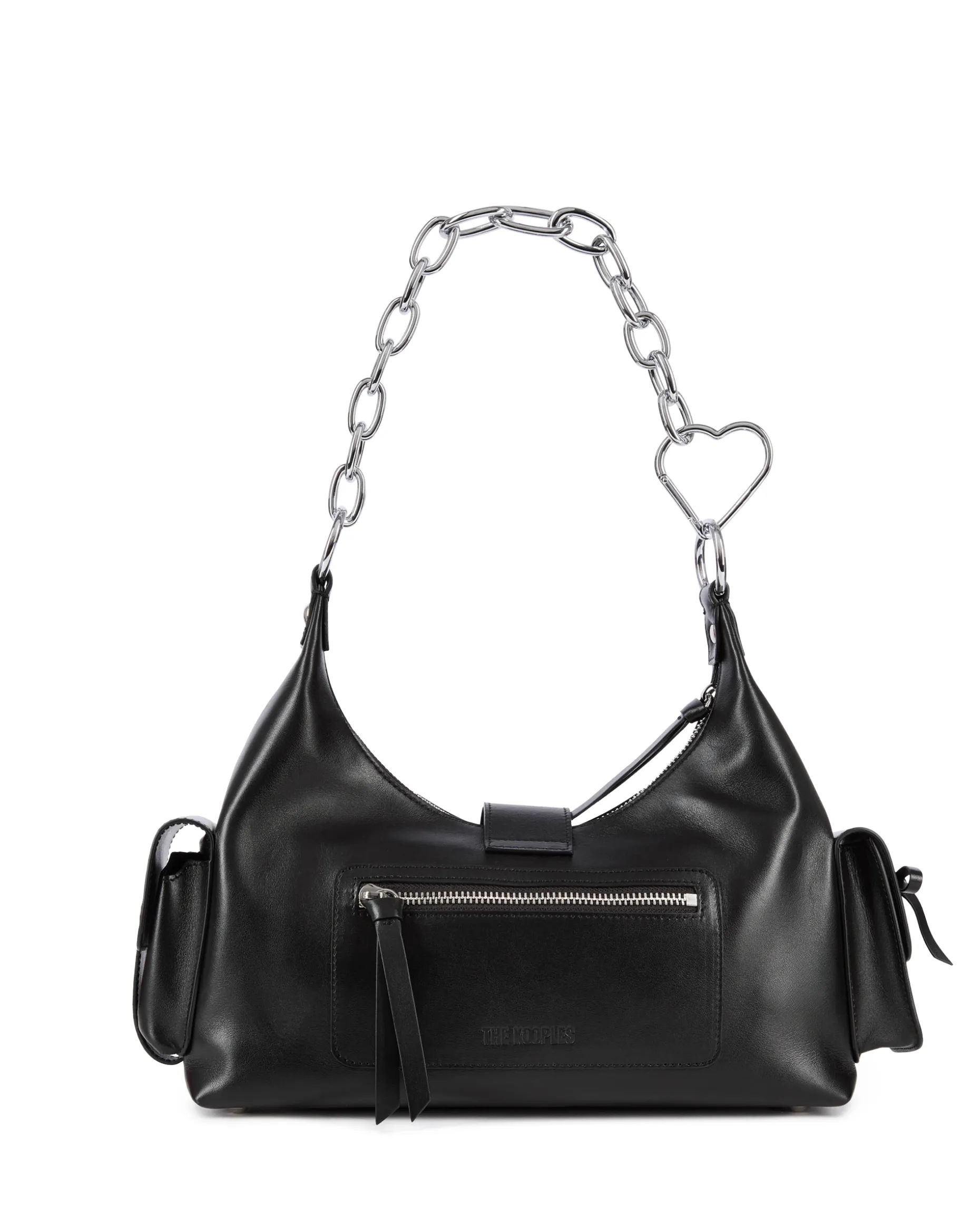 Sac Amelia avec chaîne en cuir lisse noir