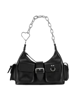 Sac Amelia avec chaîne en cuir lisse noir