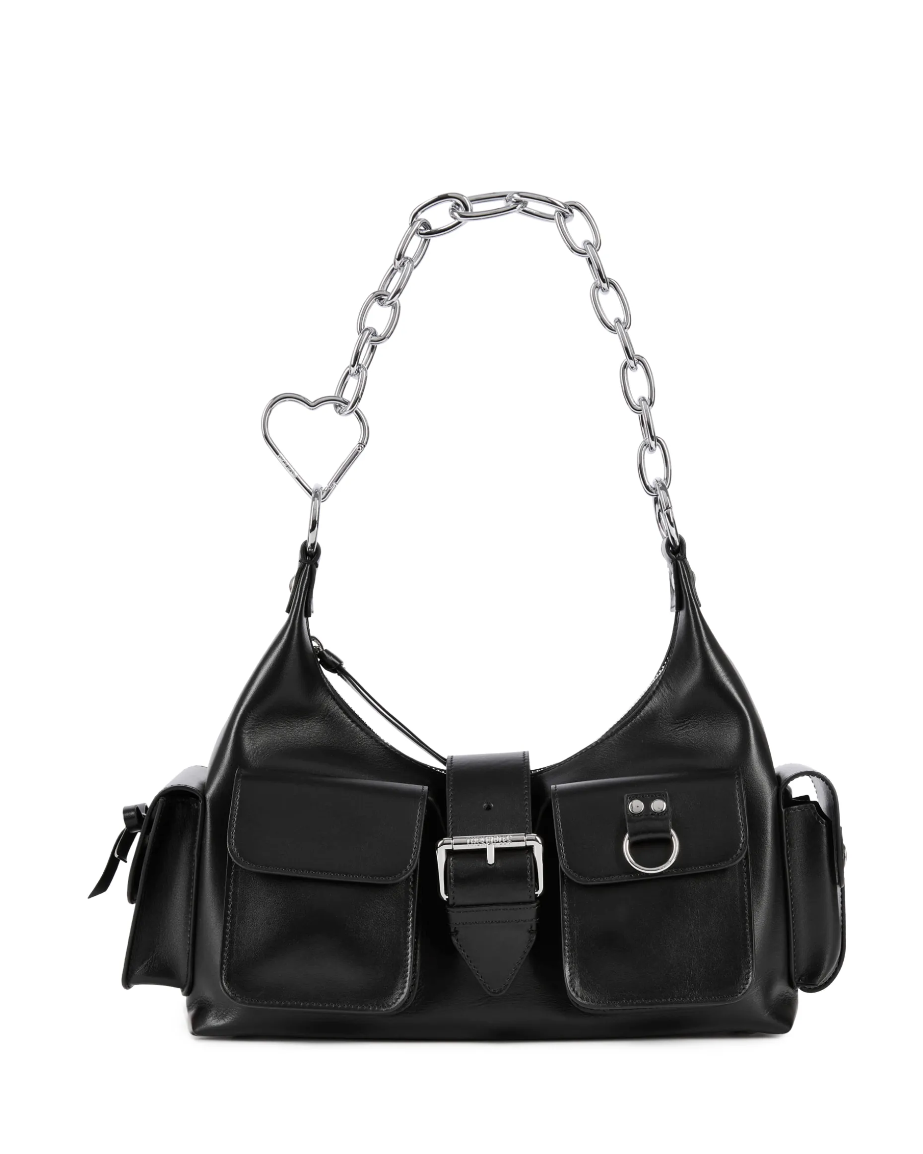 Sac Amelia avec chaîne en cuir lisse noir
