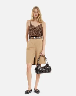 Sac Amelia clouté en cuir craquelé marron
