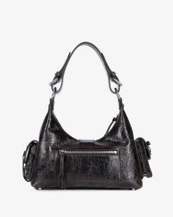 Sac Amelia clouté en cuir craquelé marron