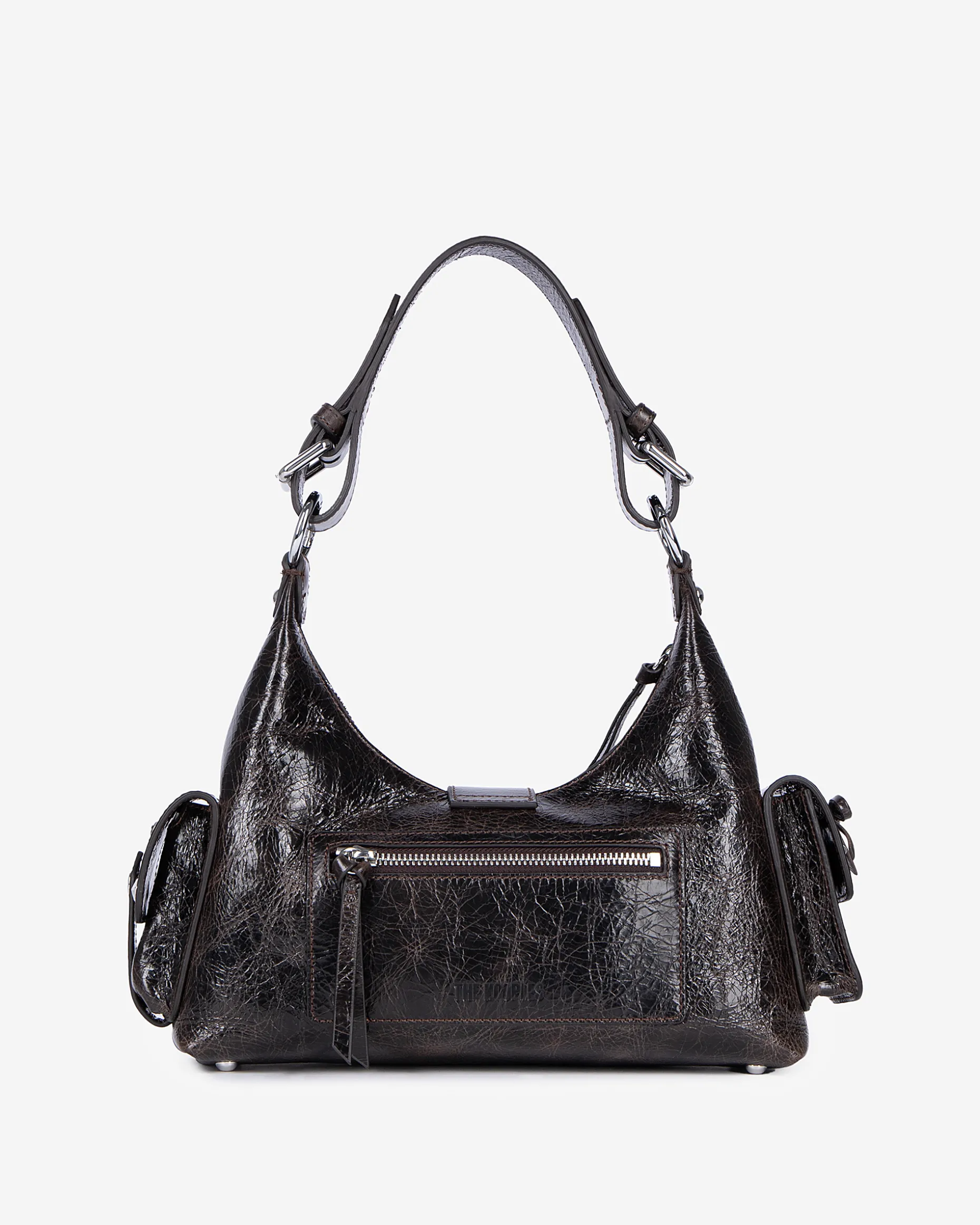 Sac Amelia clouté en cuir craquelé marron