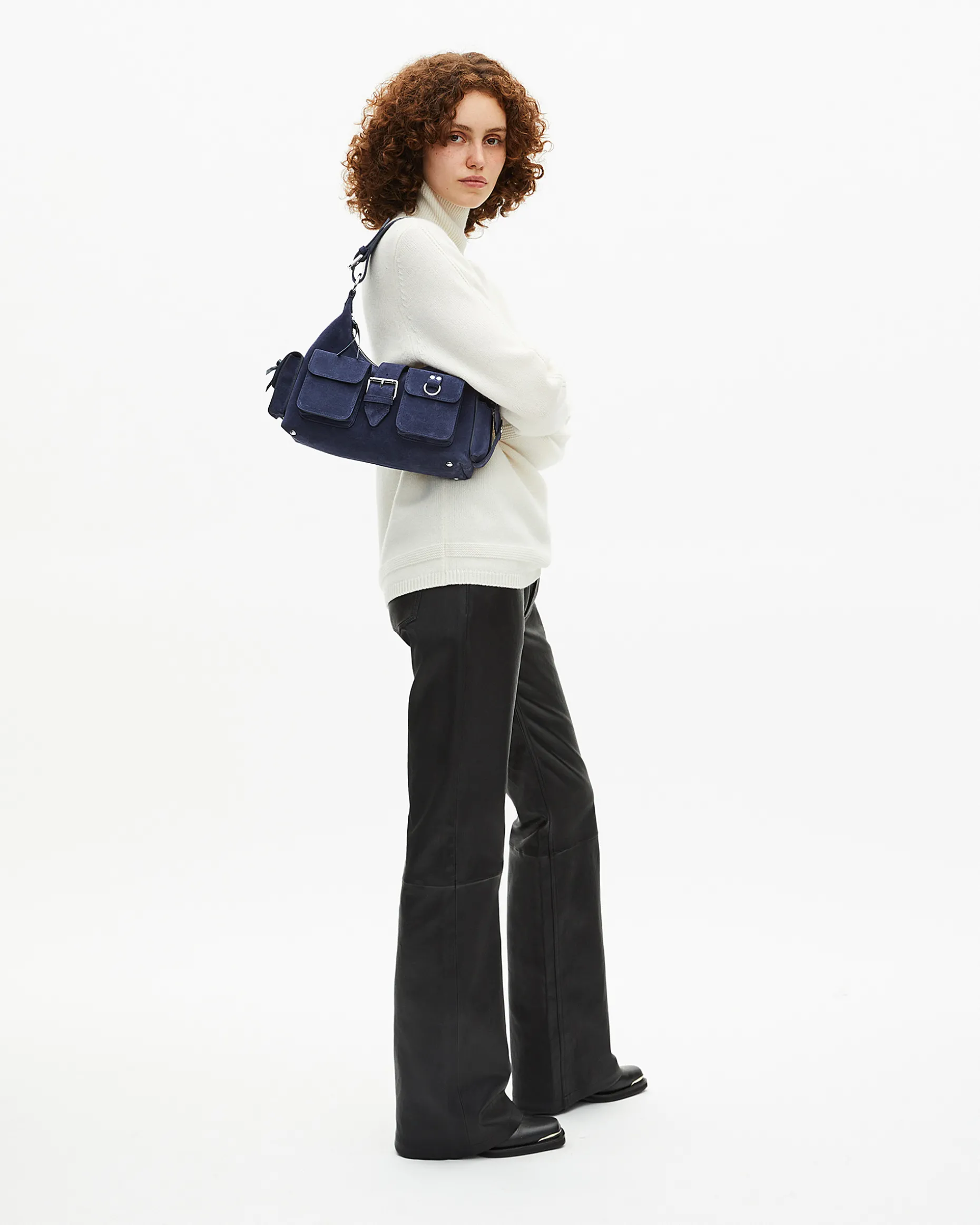 Sac Amelia en cuir suède marine