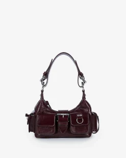 Sac Amelia small en cuir craquelé bordeaux