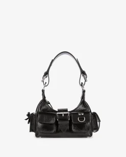 Sac Amelia small en cuir craquelé noir