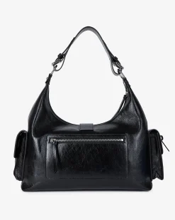 Sac Amelia XL en cuir craquelé noir