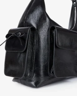 Sac Amelia XL en cuir craquelé noir