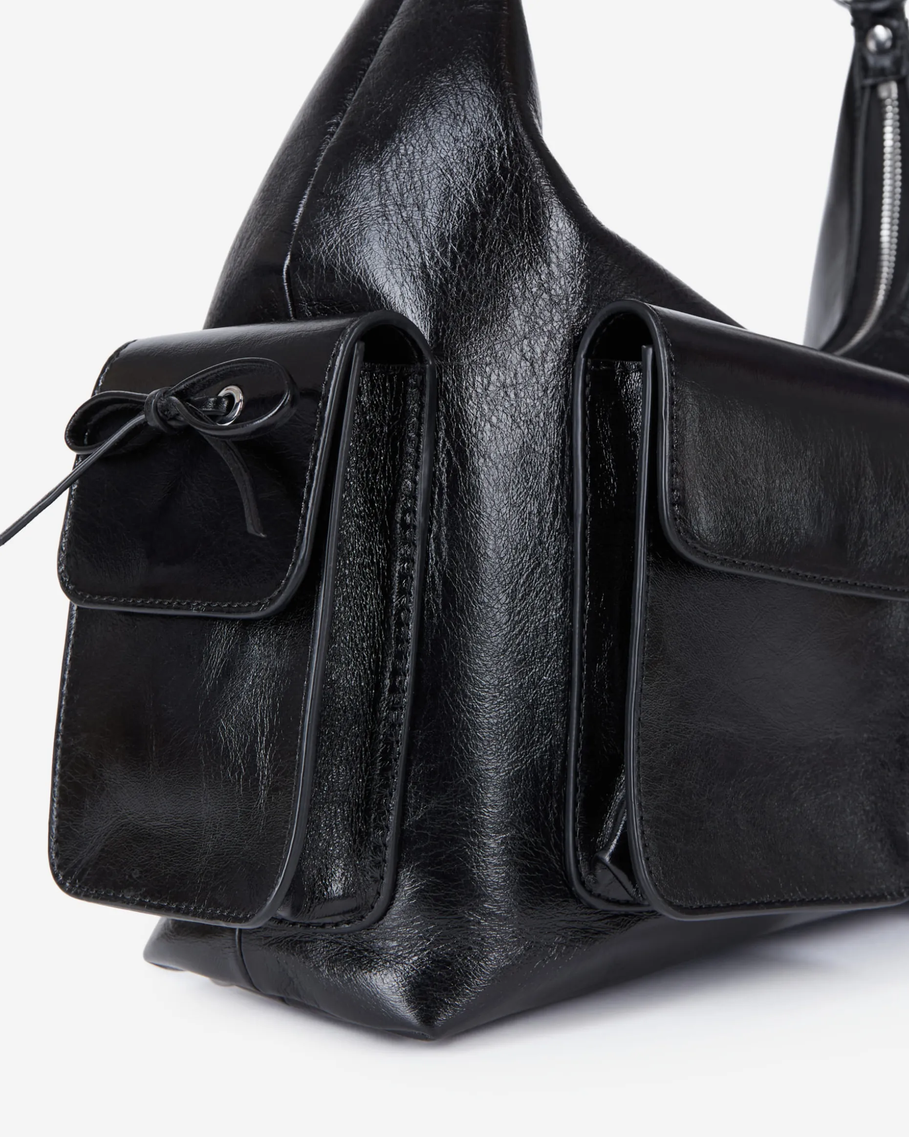 Sac Amelia XL en cuir craquelé noir