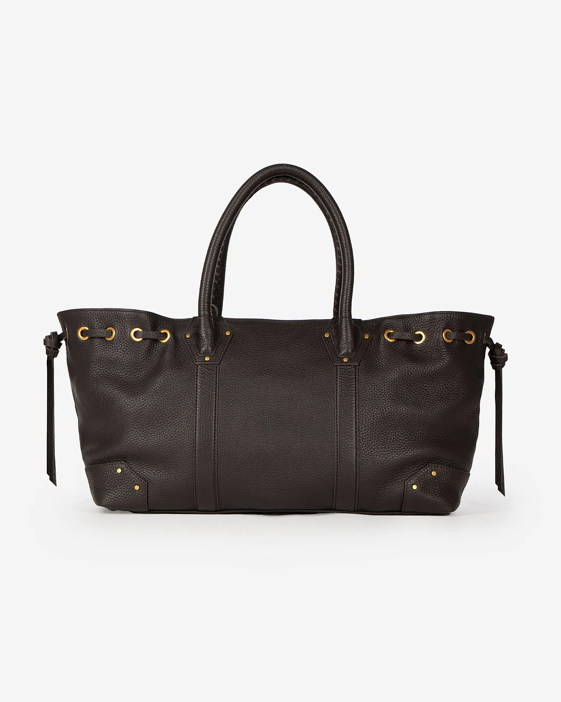 Sac cabas froncé en cuir grainé marron