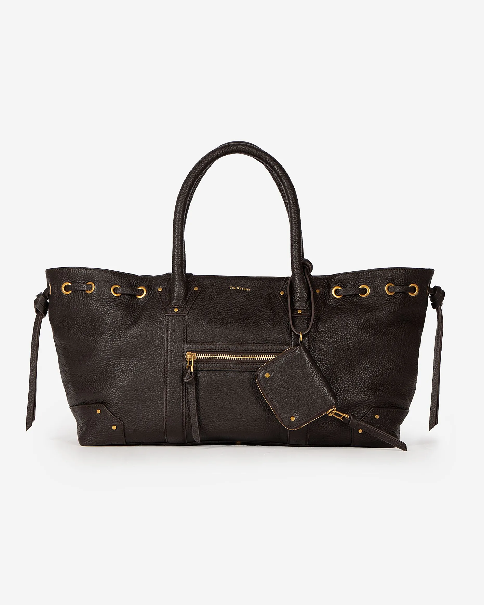 Sac cabas froncé en cuir grainé marron