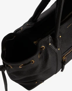 Sac cabas froncé en cuir grainé marron
