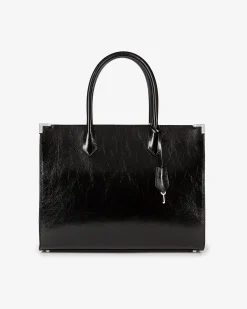 Sac cabas Ming L en cuir craquelé noir