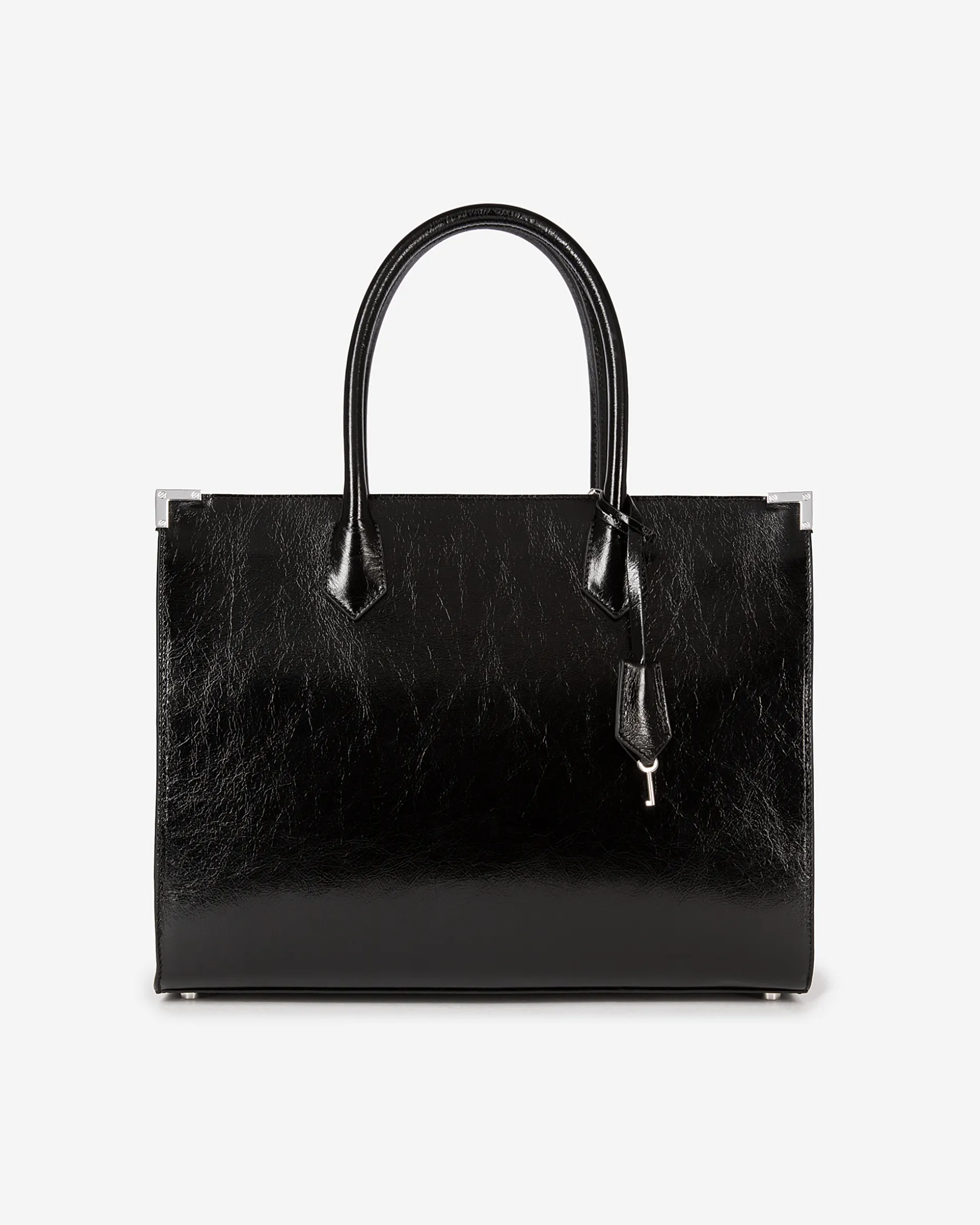 Sac cabas Ming L en cuir craquelé noir