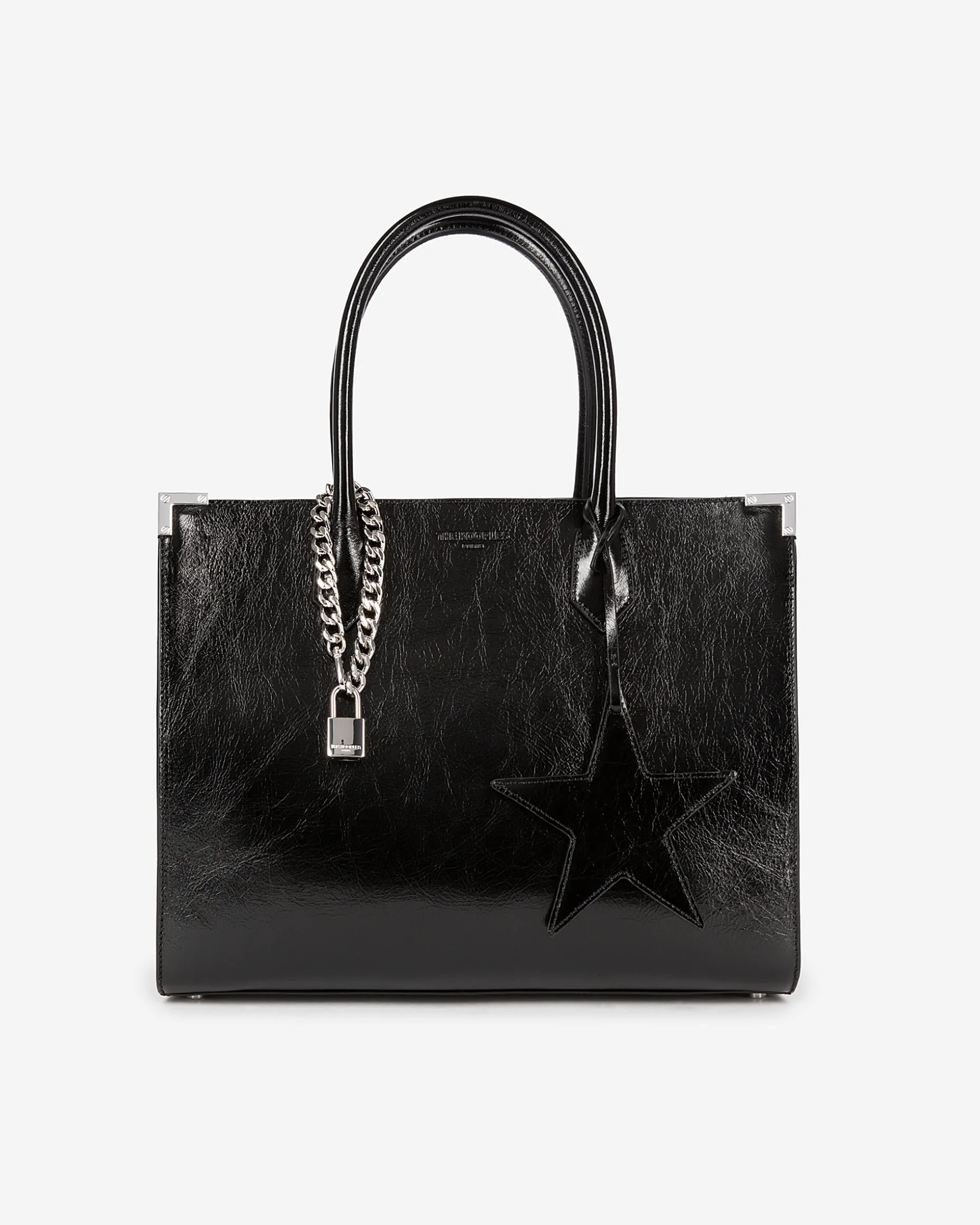 Sac cabas Ming L en cuir craquelé noir