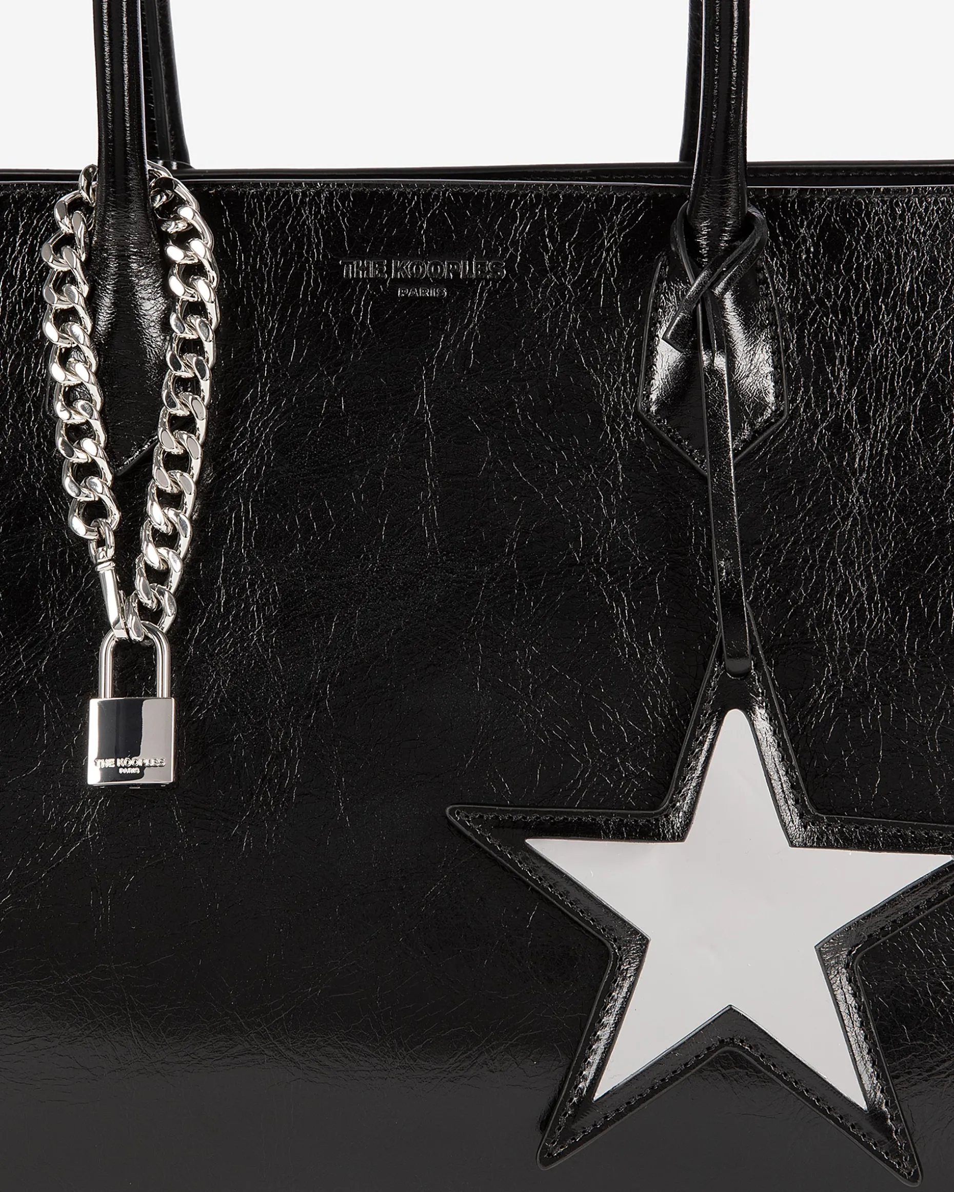 Sac cabas Ming L en cuir craquelé noir