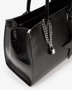 Sac cabas Ming L en cuir craquelé noir