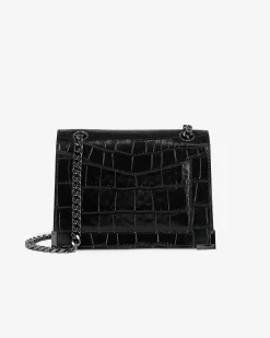 Sac Emily small effet crocodile en cuir noir