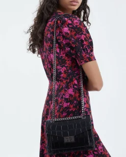 Sac Emily small effet crocodile en cuir noir