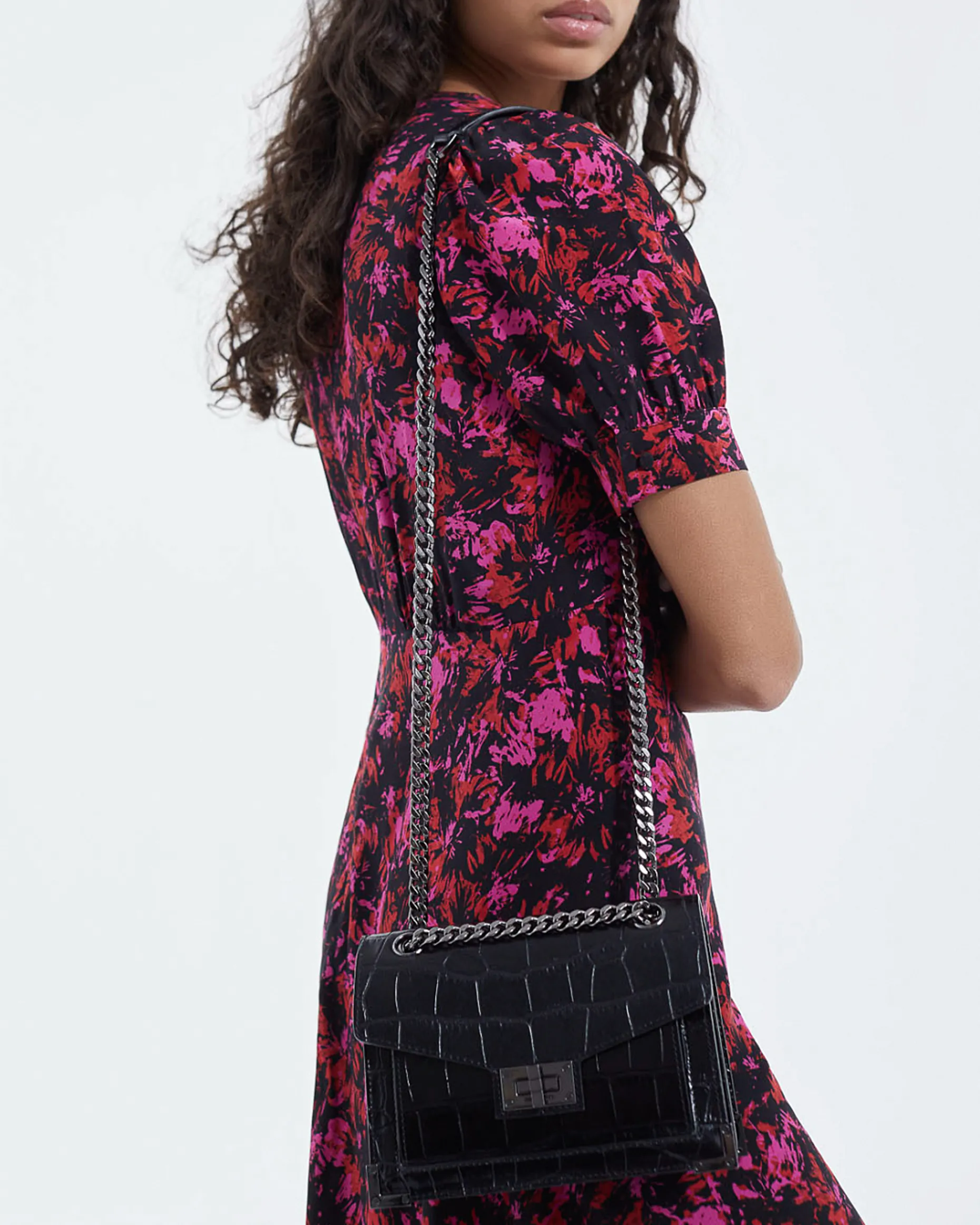 Sac Emily small effet crocodile en cuir noir