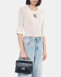 Sac Emily small effet crocodile en cuir noir