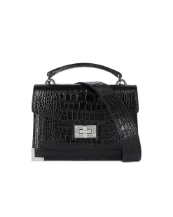 Sac Emily small effet crocodile en cuir noir
