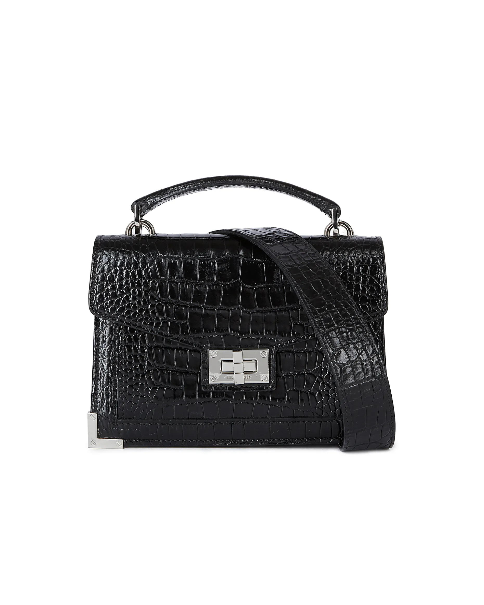 Sac Emily small effet crocodile en cuir noir