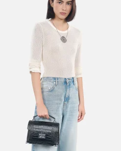Sac Emily small effet crocodile en cuir noir