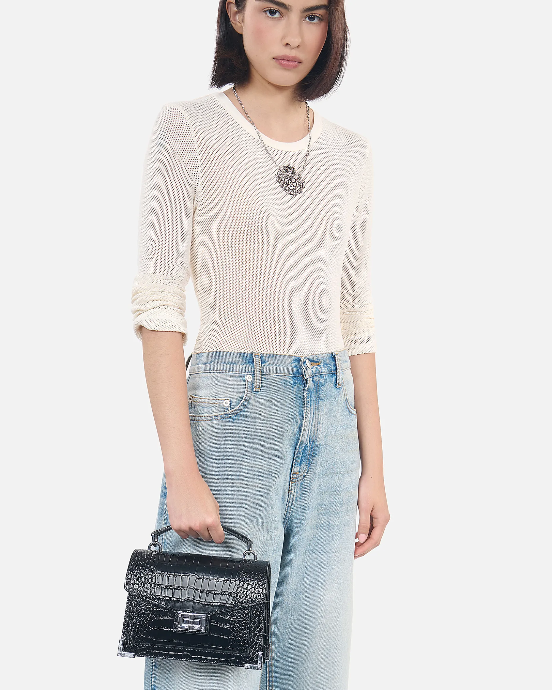 Sac Emily small effet crocodile en cuir noir