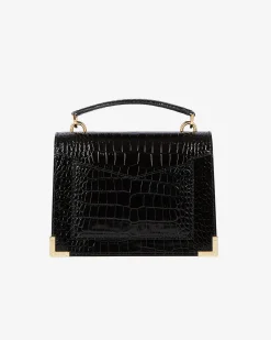 Sac Emily small effet crocodile en cuir noir