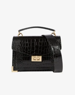 Sac Emily small effet crocodile en cuir noir