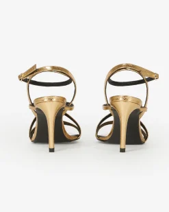 Sandales à talons en cuir doré