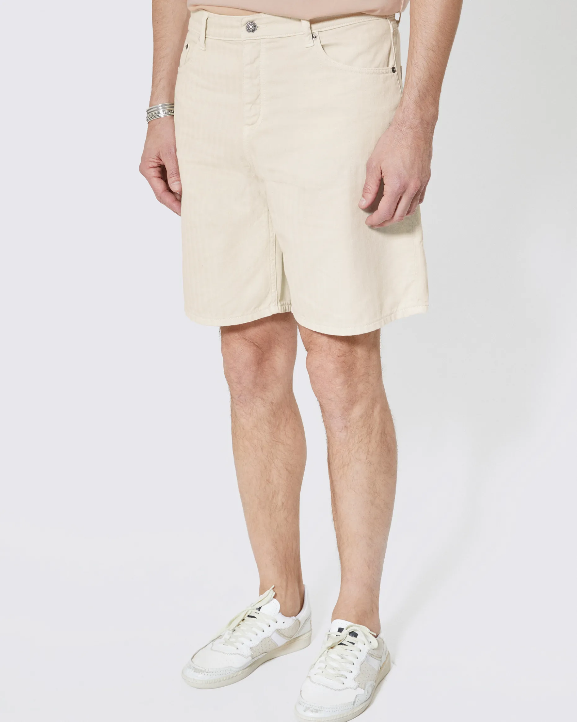 Short en denim à chevron écru