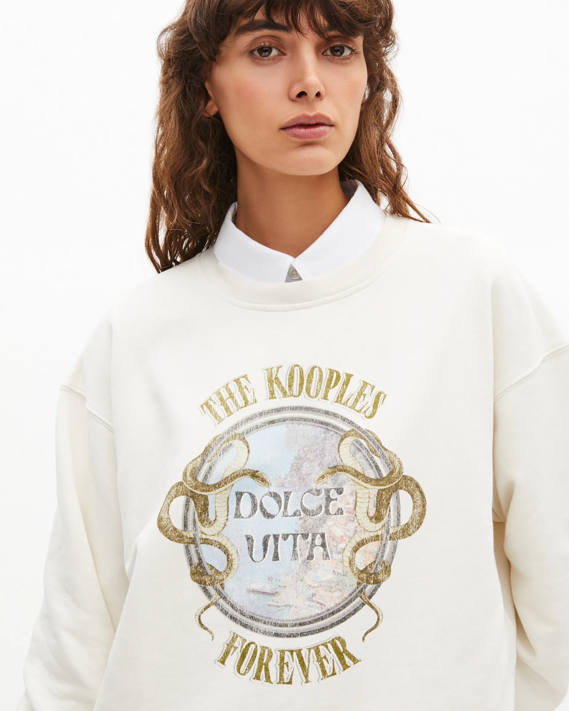 Sweatshirt avec sérigraphie beige