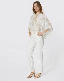 Top avec cape en dentelle écru
