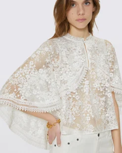 Top avec cape en dentelle écru