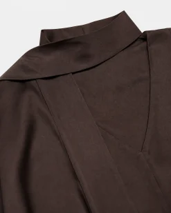 Top avec lavallière en satin marron