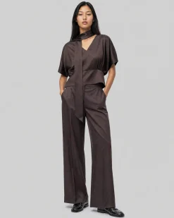 Top avec lavallière en satin marron